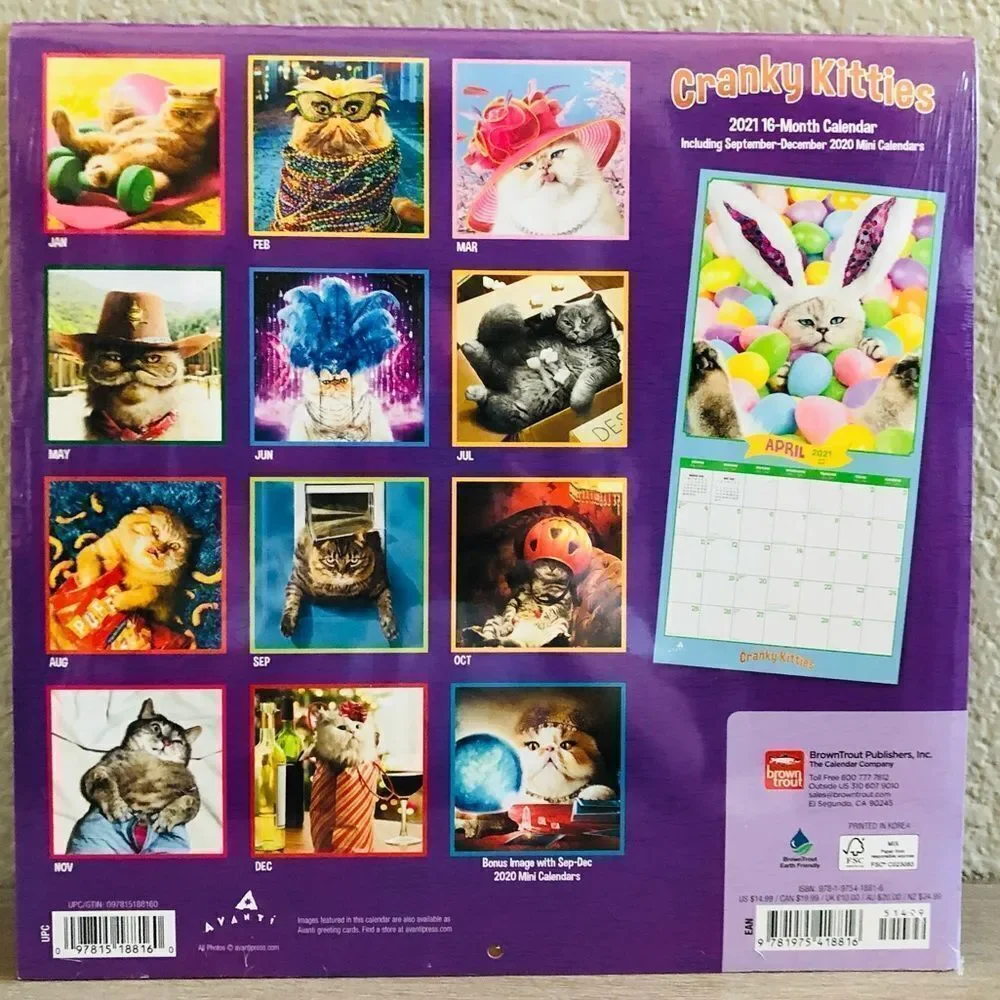 Funny Cat “Cranky Kitties” Wall Art Decor Calendar